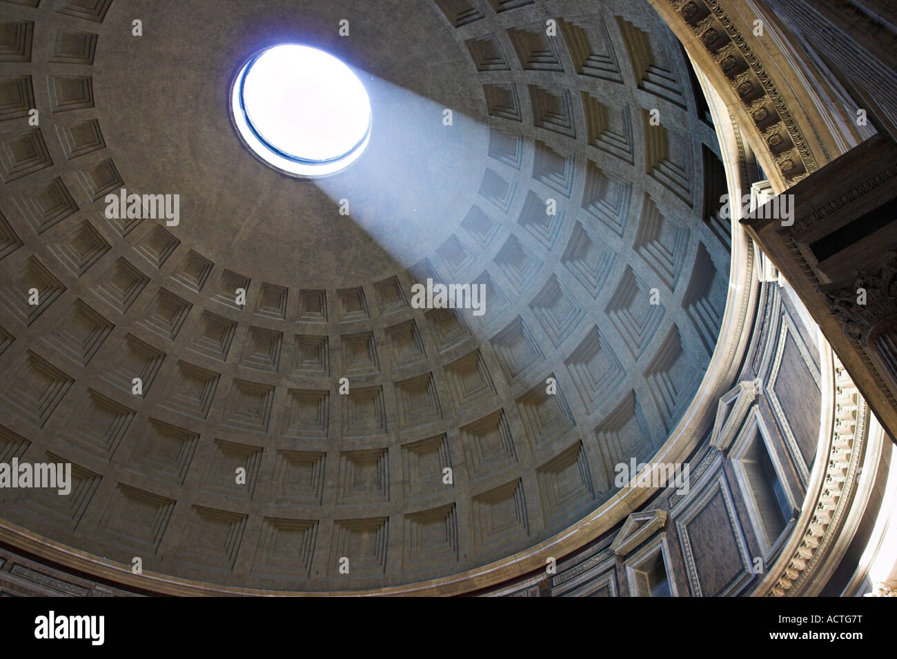 The Pantheon Oculus Providing the only lighting for the great monument and church the oculus casts a beam Stock Photo