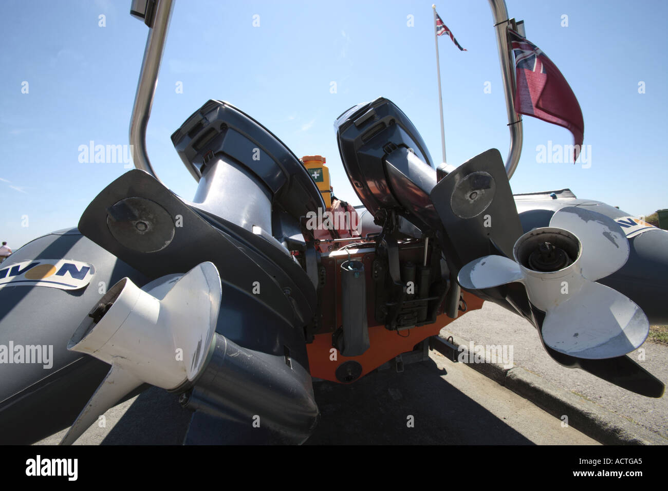 dramatic view of power end of inshore safety boat Stock Photo Alamy