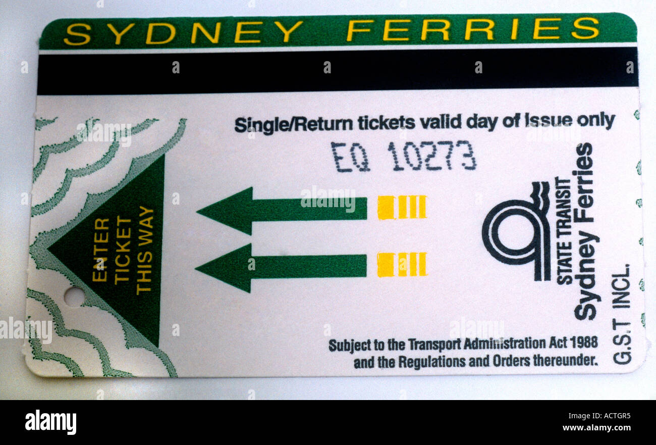 Sydney Australia Ticket for Ferry Reala Stock Photo Alamy