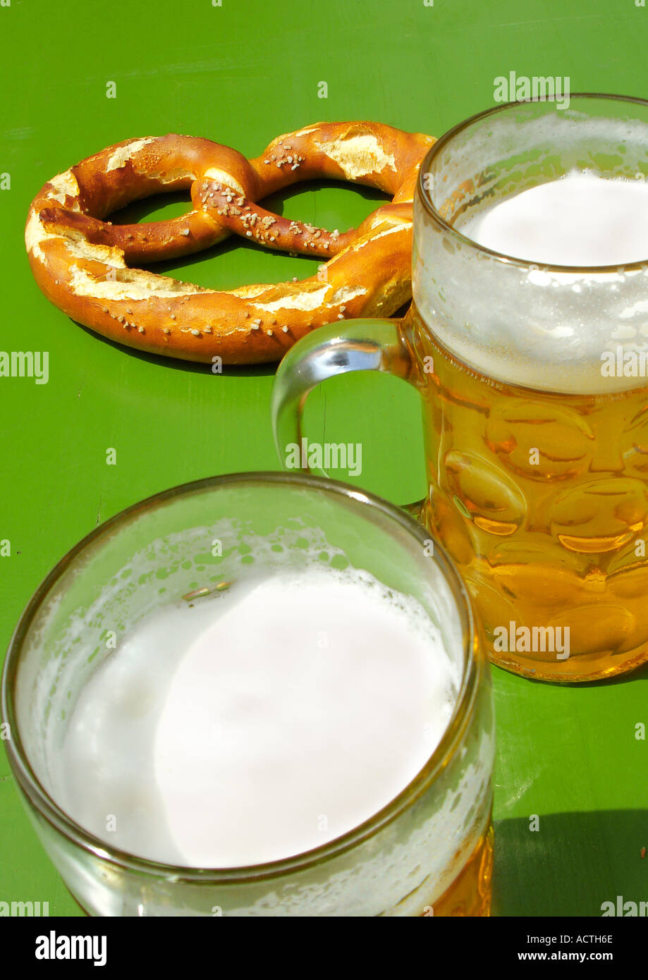 bavarian beer and brezel Bayrisches Bier mit Brezel Stock Photo