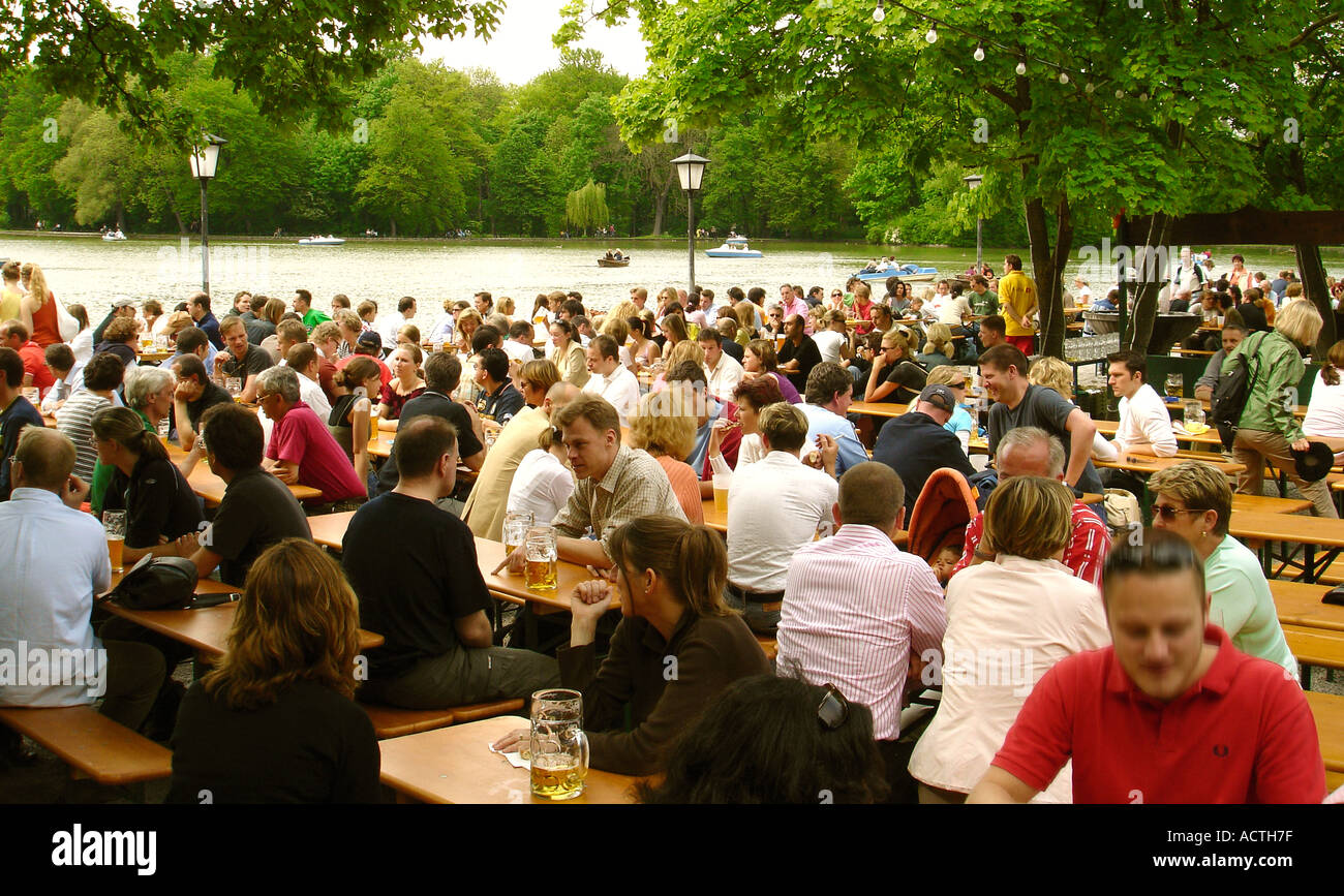 English garden beergarden at lake Englischer Garten Biergarten am See