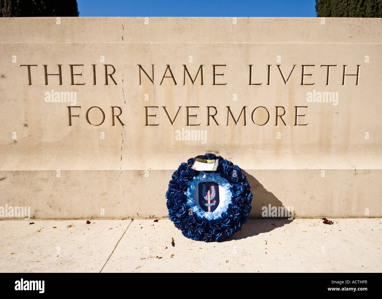Wreath Inscription Inscription and British SAS wreath at World War 2 cemetery at Jonkerbos ...