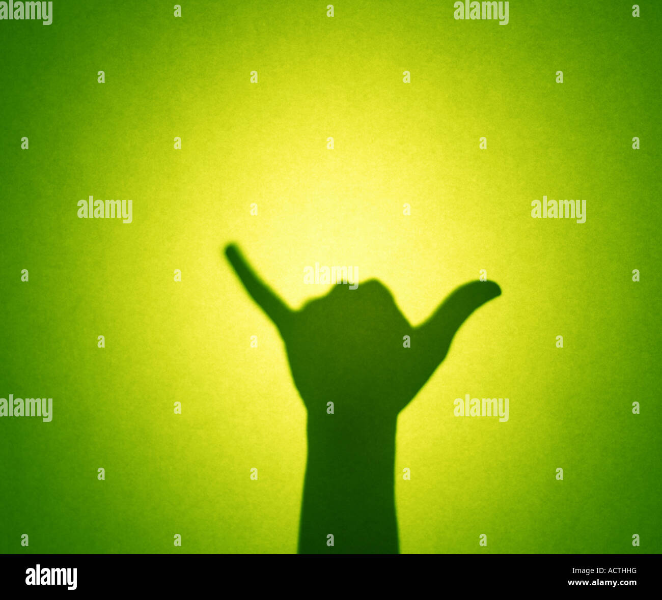 Silhouette of a hand throwing the shaka sign Stock Photo