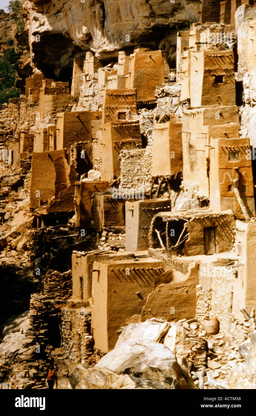 Teli Dogon Mali Houses Built In Rock On Hill Side Stock Photo