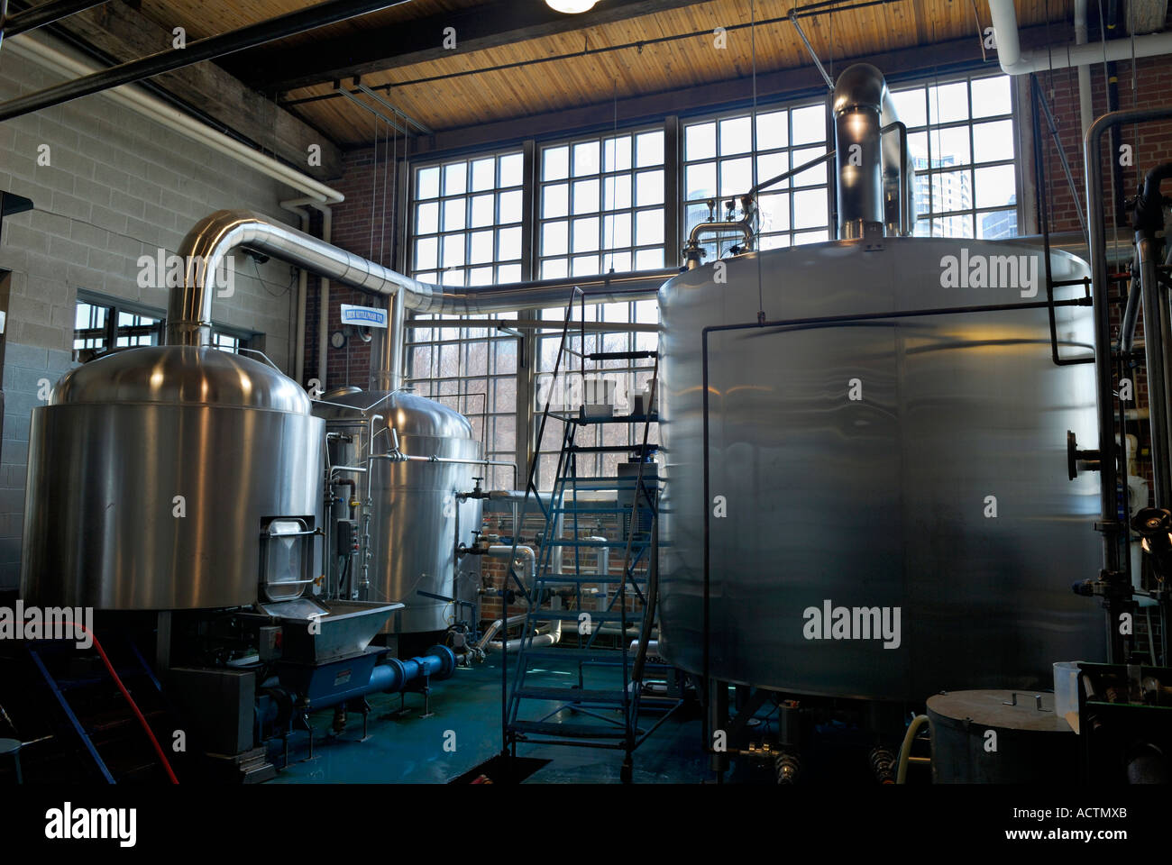 Brew kettle and mash tun in the Steamwhistle beer brewery Toronto Stock
