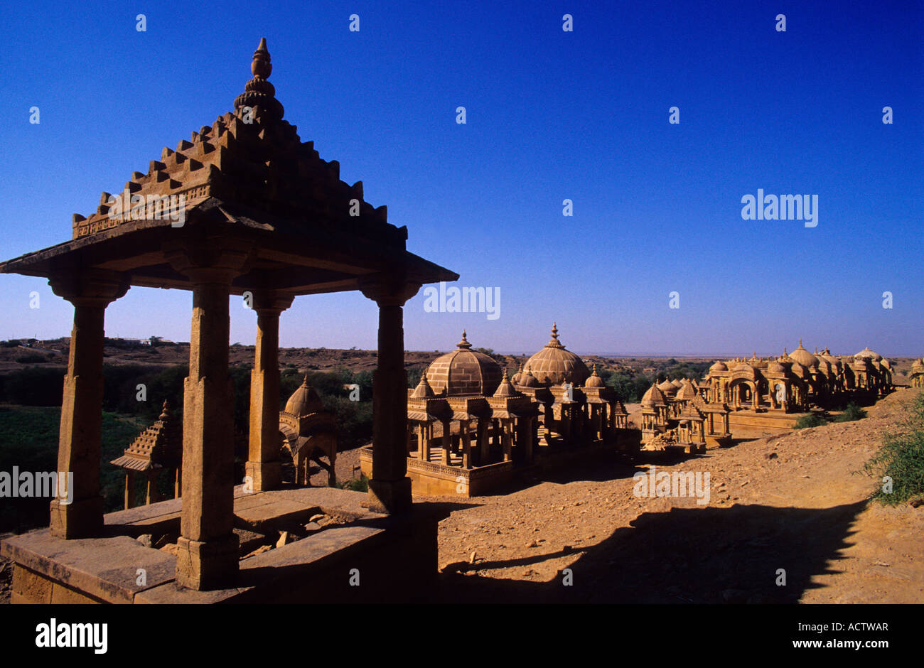 Bada Bagh royal chatris, near Jaisalmer. Thar desert. Rajasthan. India Stock Photo