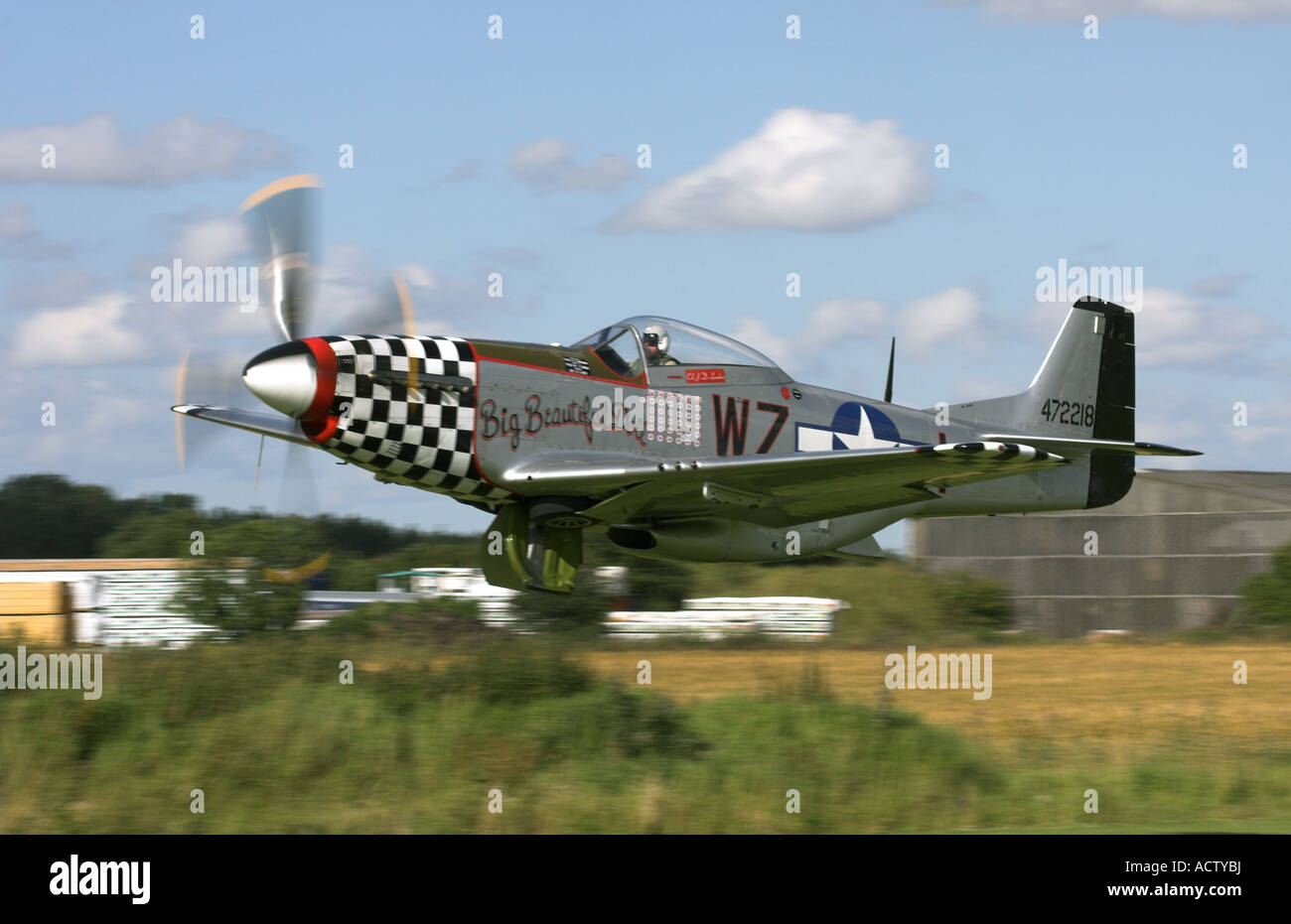 Commonwealth Aircraft Corp CA-18 Mk22 Mustang (North American) P-51D taking-off at Breighton Airfield Stock Photo