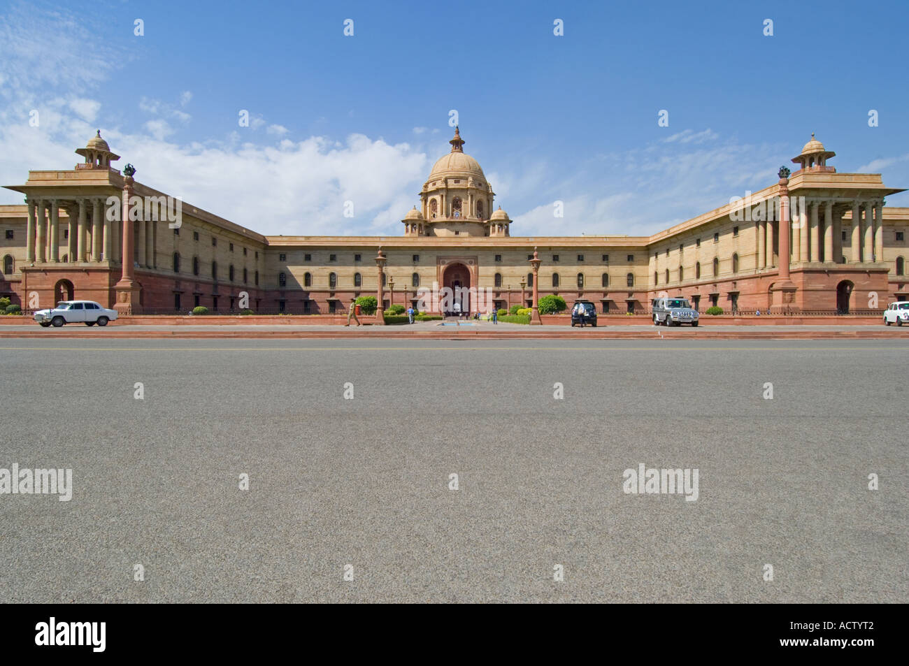A wide angle view of the Secretariat buildings (south block) on Raisina