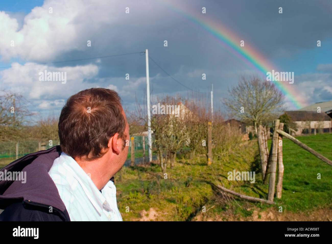 Looking at a rainbow Stock Photo