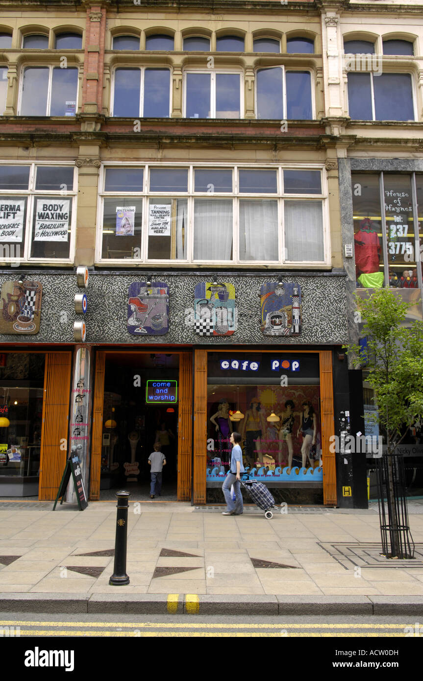 cafe pop facade oldham street northern quarter manchester city centre  travel tourism editorial uk united kigdom england english Stock Photo -  Alamy