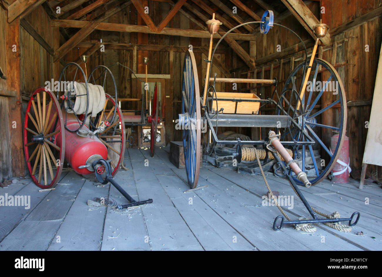 Old fire station with fire engines in Bodie ghost Town, California USA