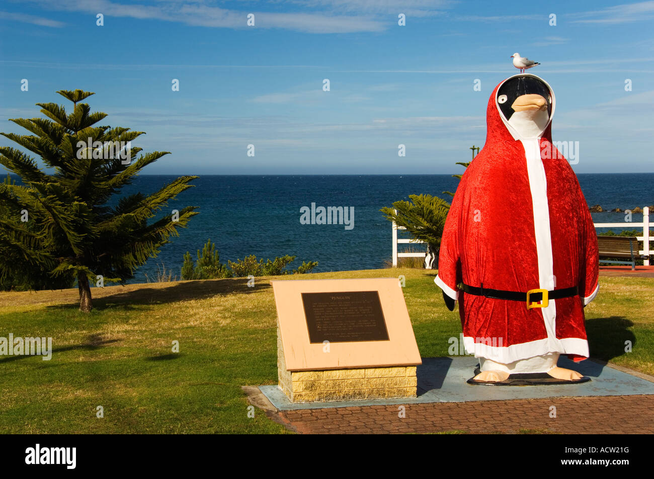 Australia Tasmania Penguin Town Giant Penguin Dressed as Santa Claus Stock Photo