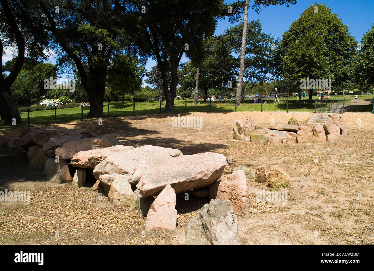 dh First Tower ST HELIER JERSEY neolithic gallery grave cist grave site st andrews park heritage megalithic Stock Photo