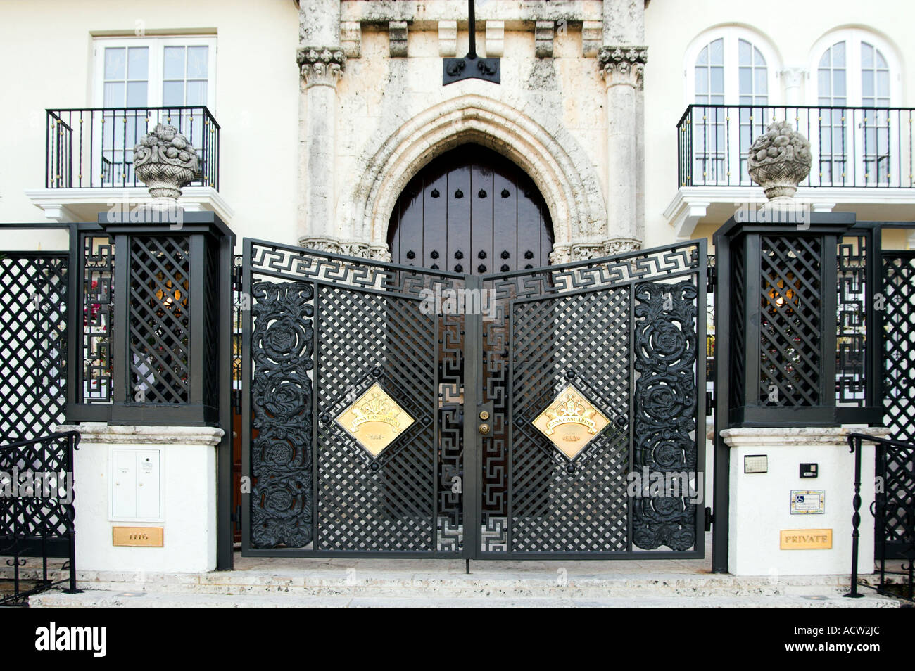 The gates to the former Versace Mansion in Miami Beach Art Deco area  Florida USA Stock Photo - Alamy