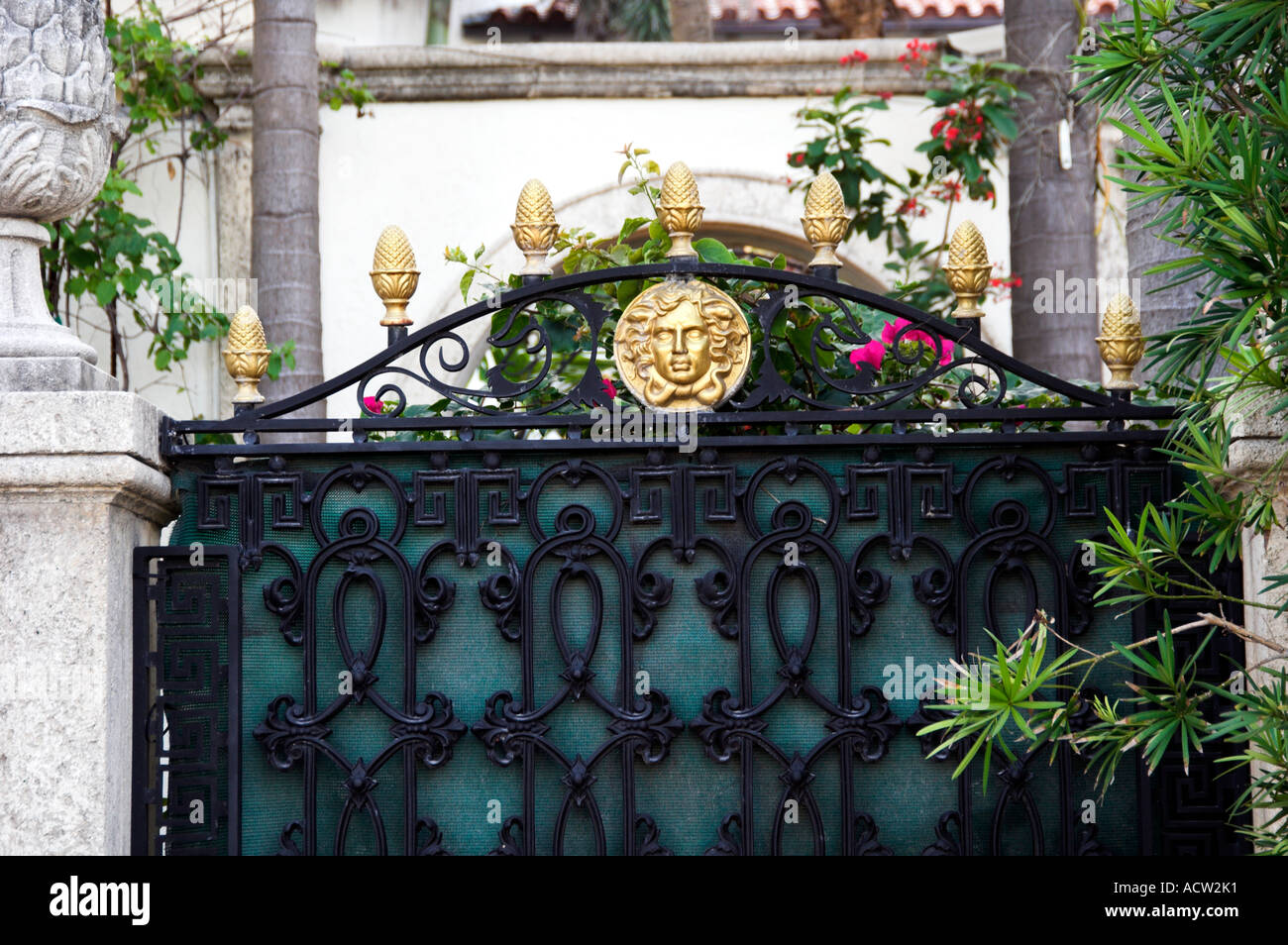 Gate detail at the former Versace Mansion in Miami Beach Art Deco area  Florida USA Stock Photo - Alamy