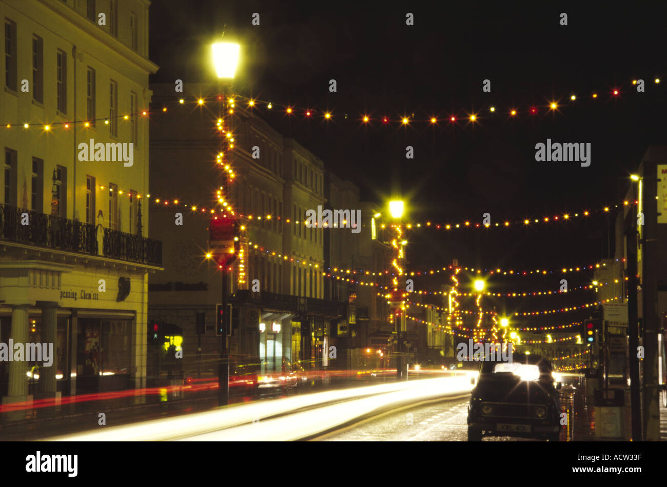 Christmas lights on the Parade Leamington Spa Warwickshire England UK