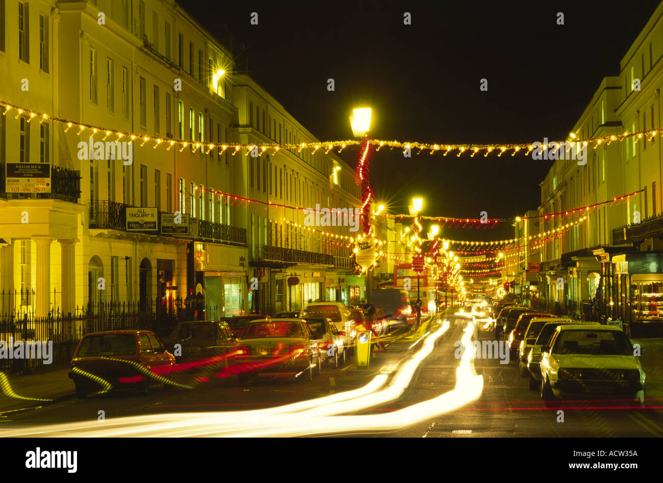 Christmas lights on the Parade Leamington Spa Warwickshire England UK