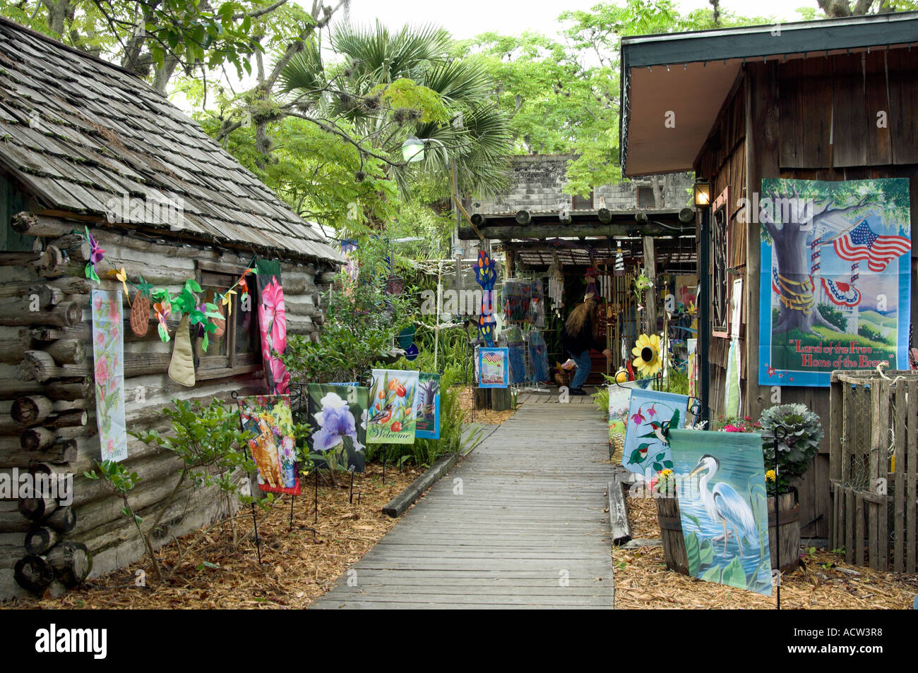 Craft shops display their items for sale in the historic district of
