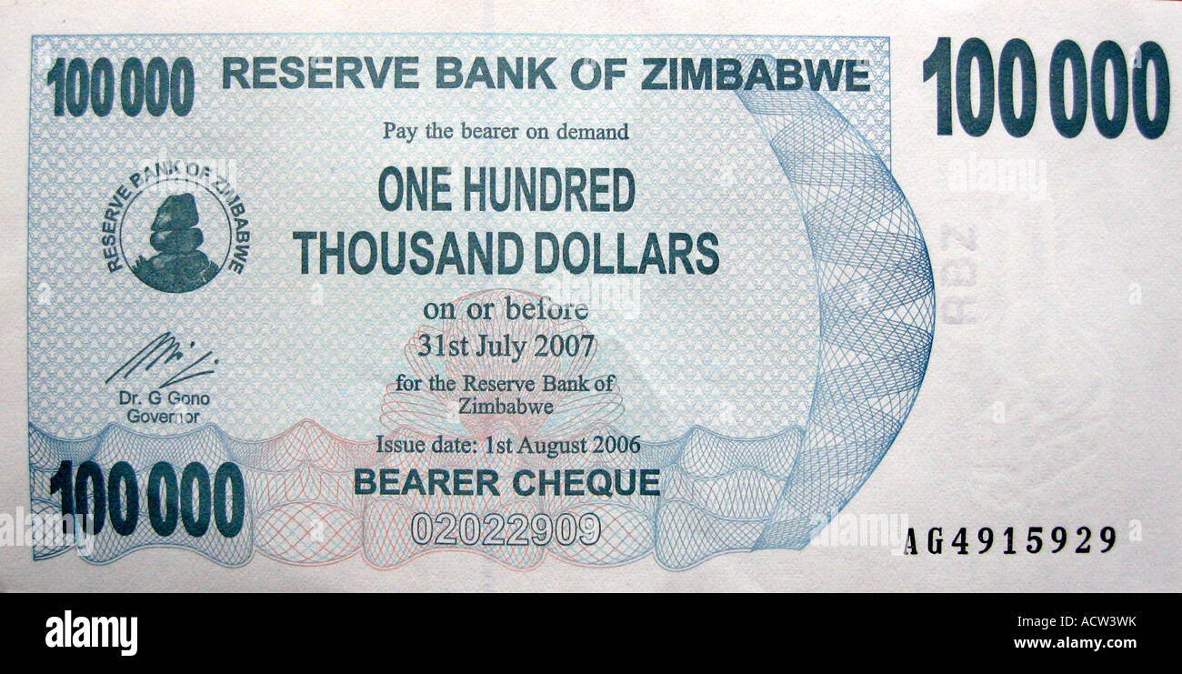 Zimbabwe Dollar Note Stock Photo Alamy