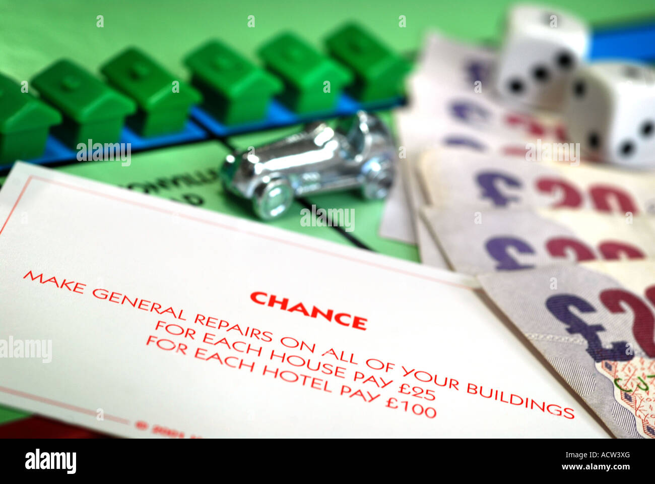 monopoly board game showing the cost of maintenance and repairs for