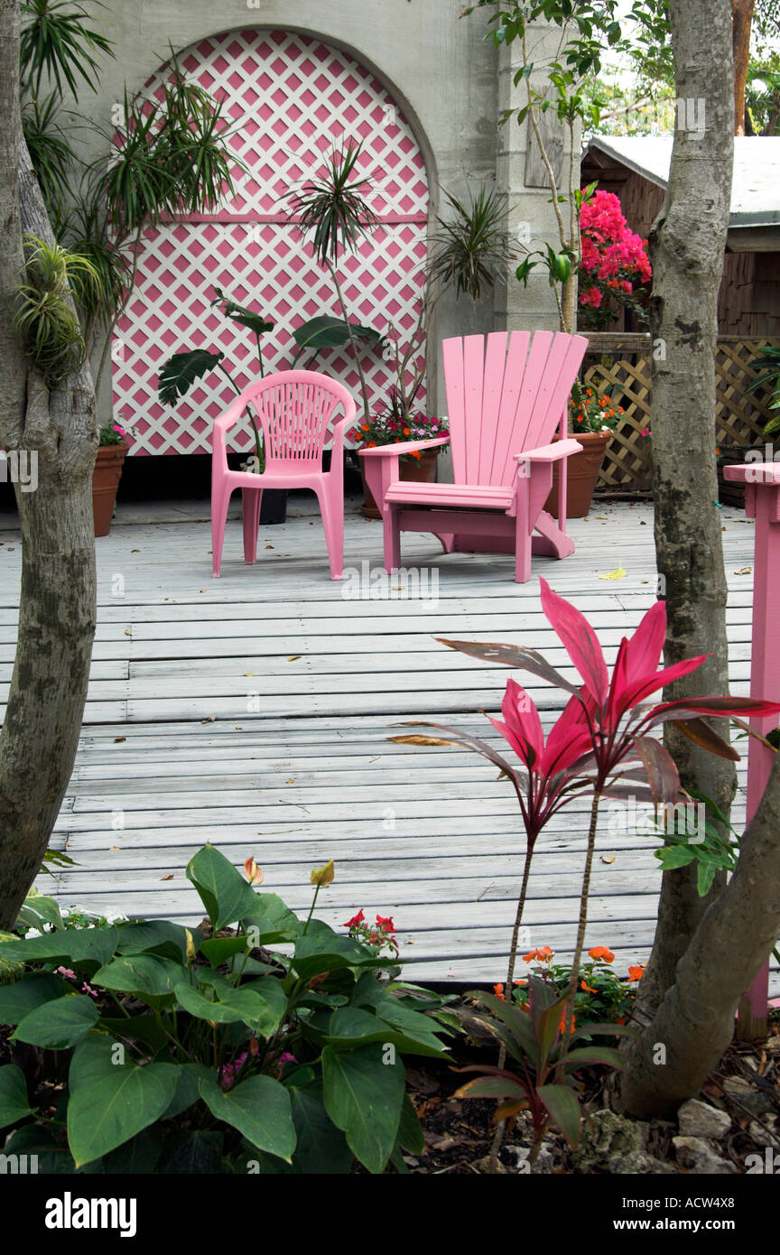 Pink chairs and decor at The Rain Barrel shop in the Florida Keys USA