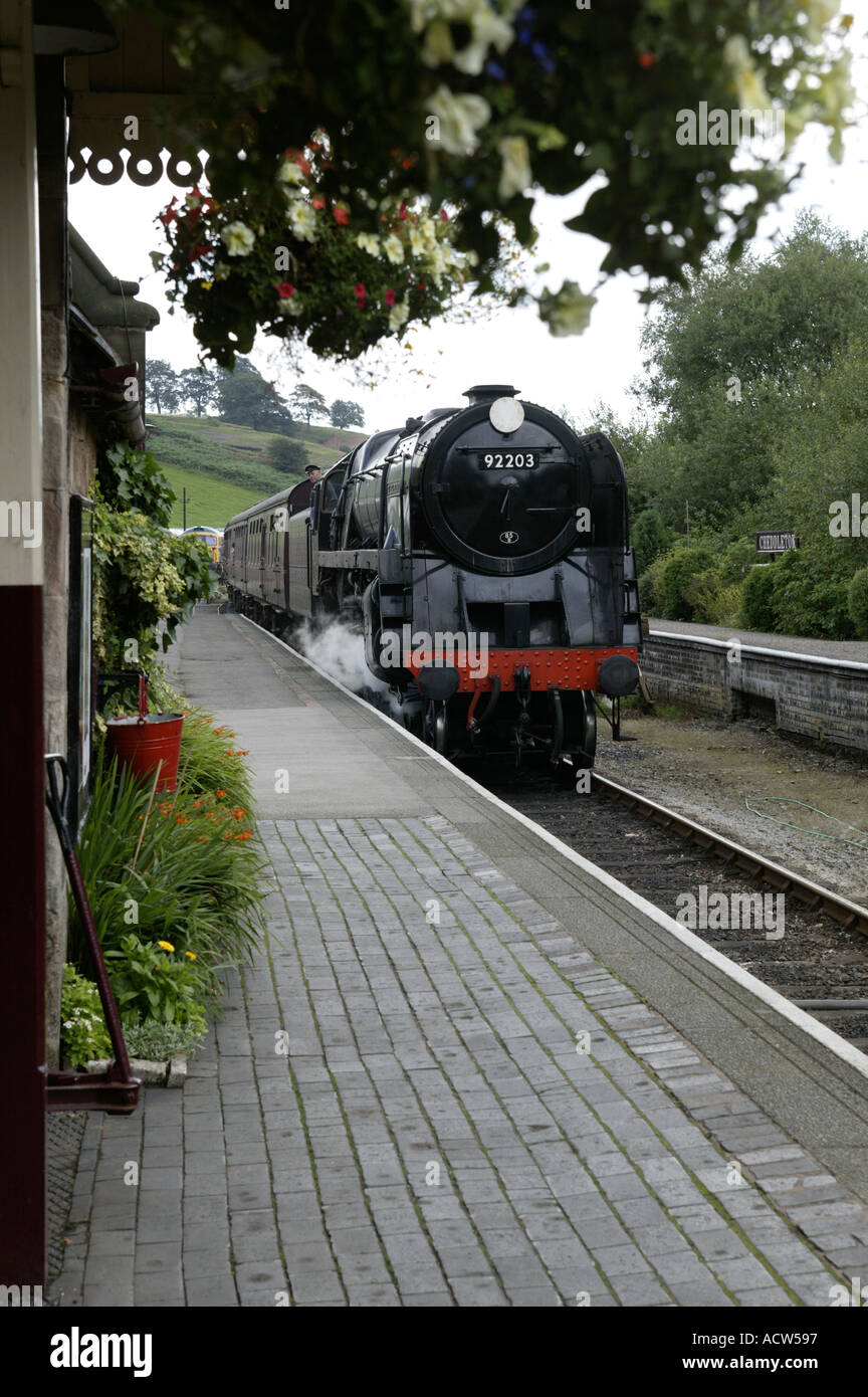 Valley Railway Steam train arriving at station Stock Photo Alamy