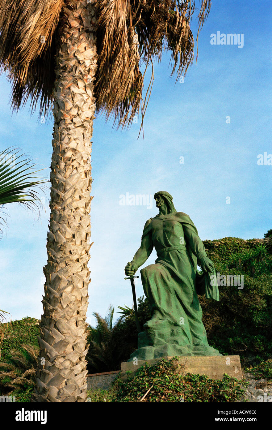 The bronze sculpture of the famous Moorish leader Abderrahman 1 at the coastal town of Almunecar Andalusia ,south of Spain Stock Photo