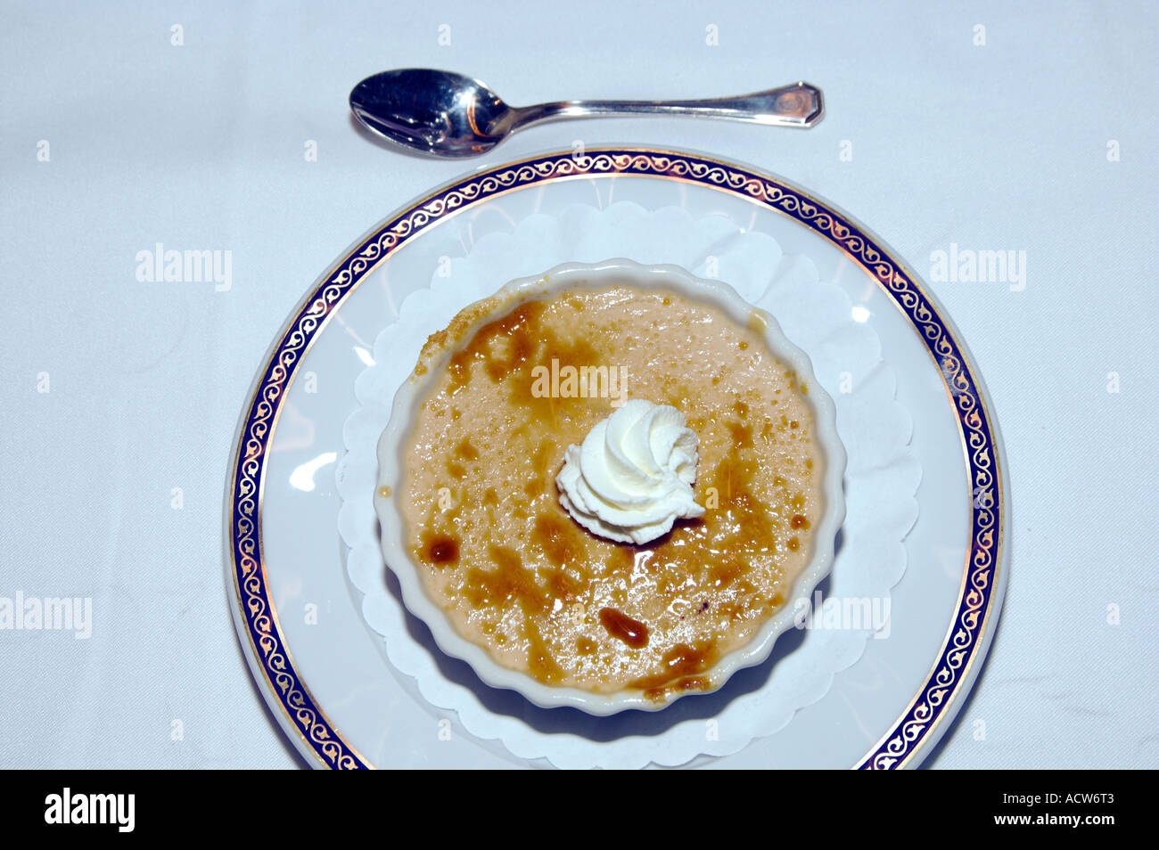 Creme Brule dessert on the Holland America cruise ship Zaandam Stock Photo