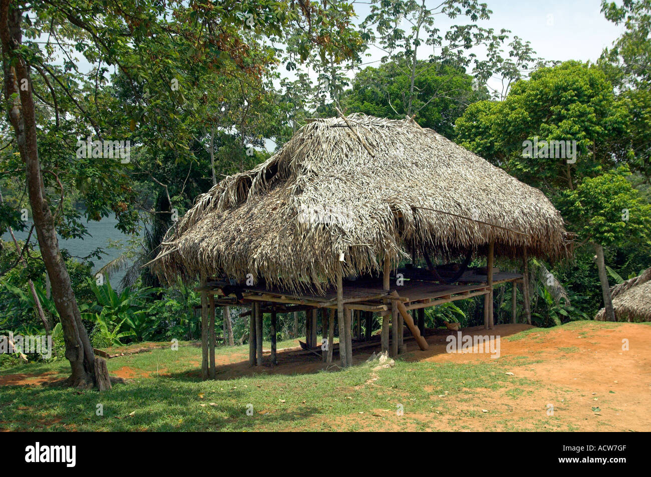 A native indian home at the Embera Indian Village near Colon, Panama, Central America Stock Photo