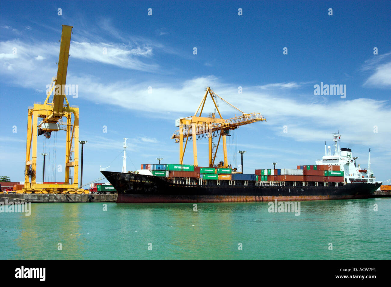 Container ships at the loading facility of Puerto Limon, Costa Rica ...