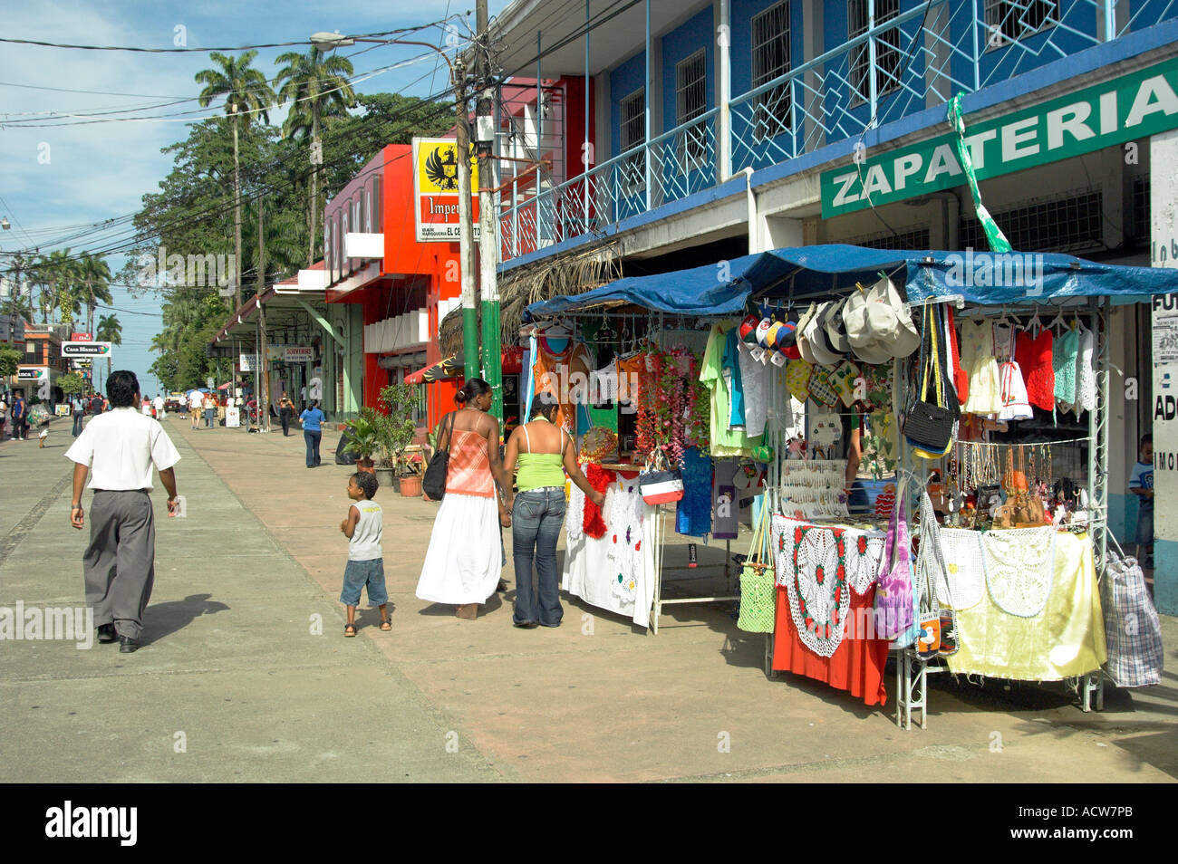 Vendor carts and goods for sale on the streets in Puerto Limon, Costa