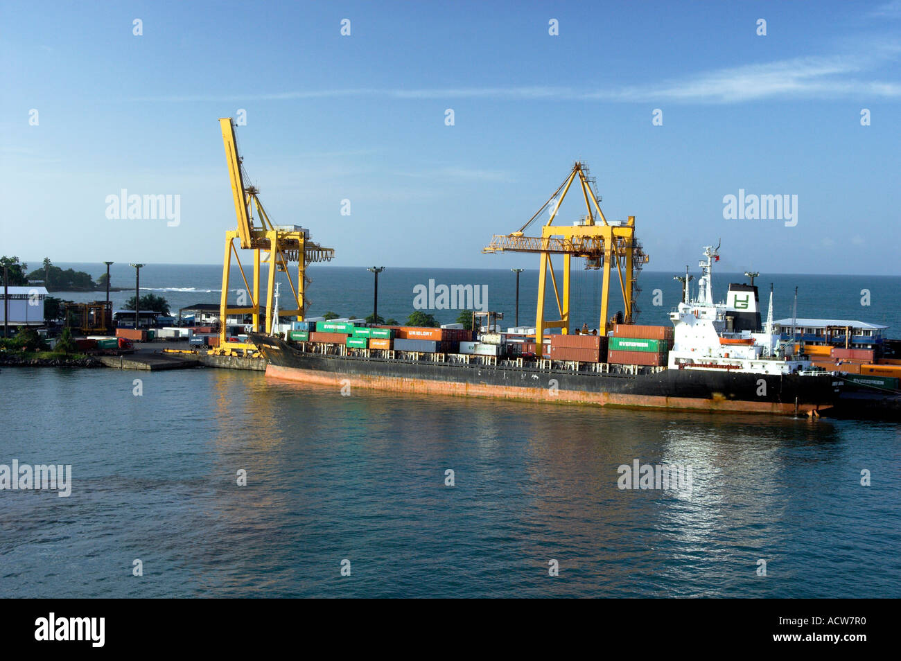 Container ships at the loading facility of Puerto Limon, Costa Rica