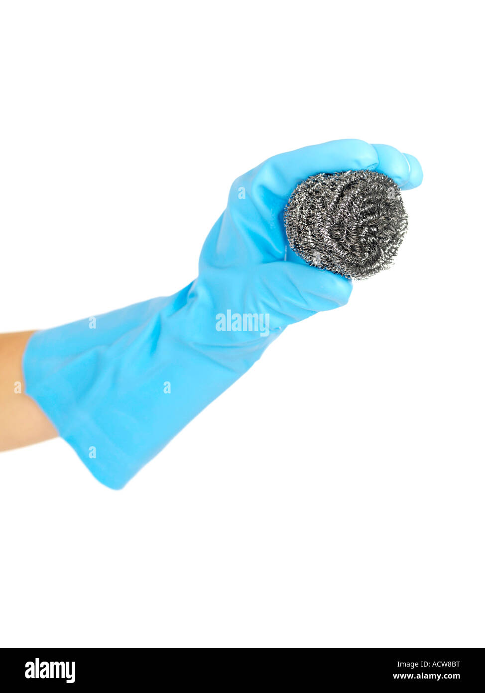 Anonymous Woman Wearing Rubber Gloves And Holding A Kitchen Scouring ...