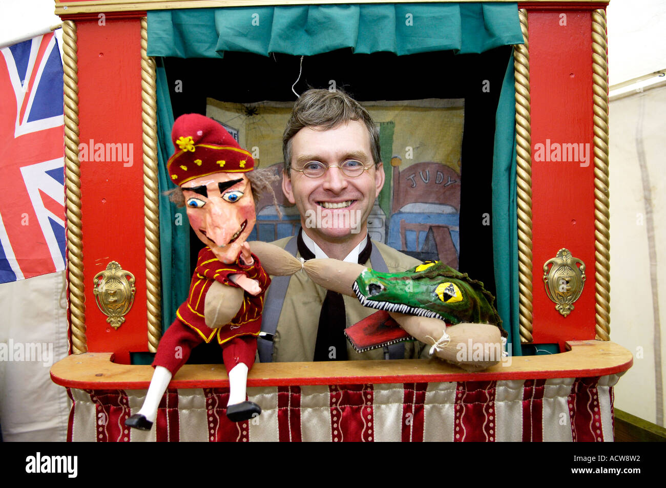 Punch and Judy booth at british seaside Stock Photo