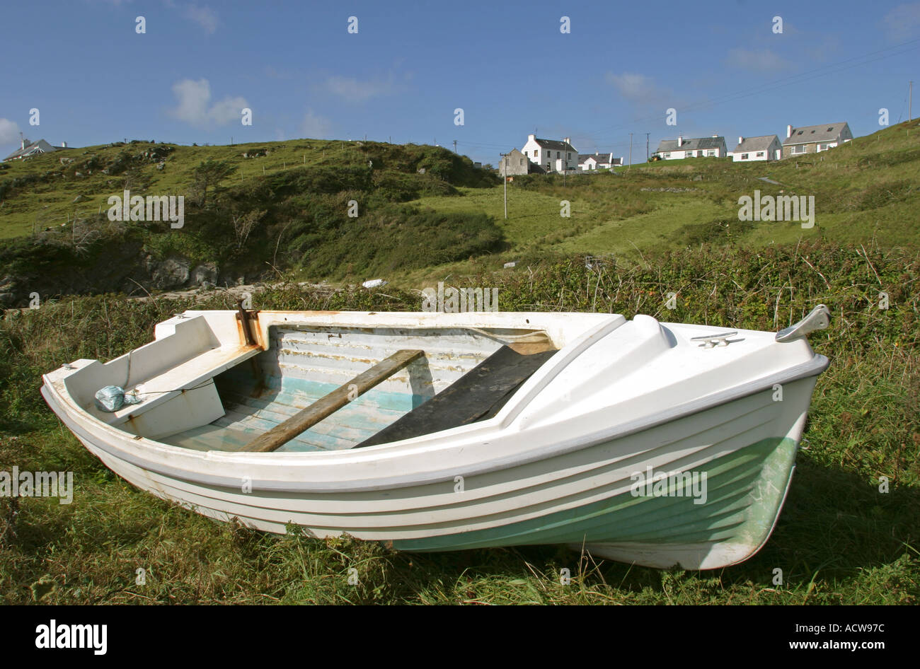 Ireland County Donegal Rosbeg boat on shore Stock Photo Alamy