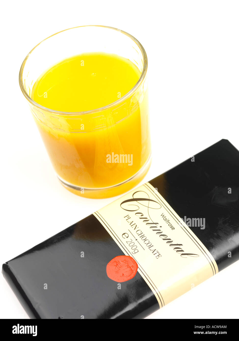 Orange Juice and Plain Chocolate Bar Stock Photo Alamy
