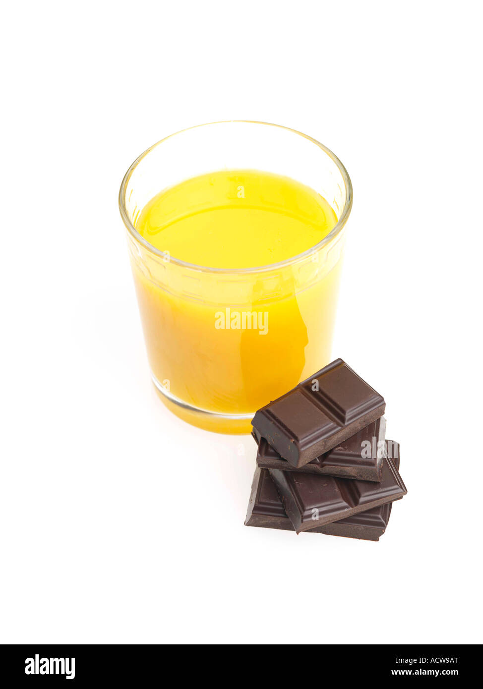 Orange Juice and Plain Chocolate Bar Stock Photo