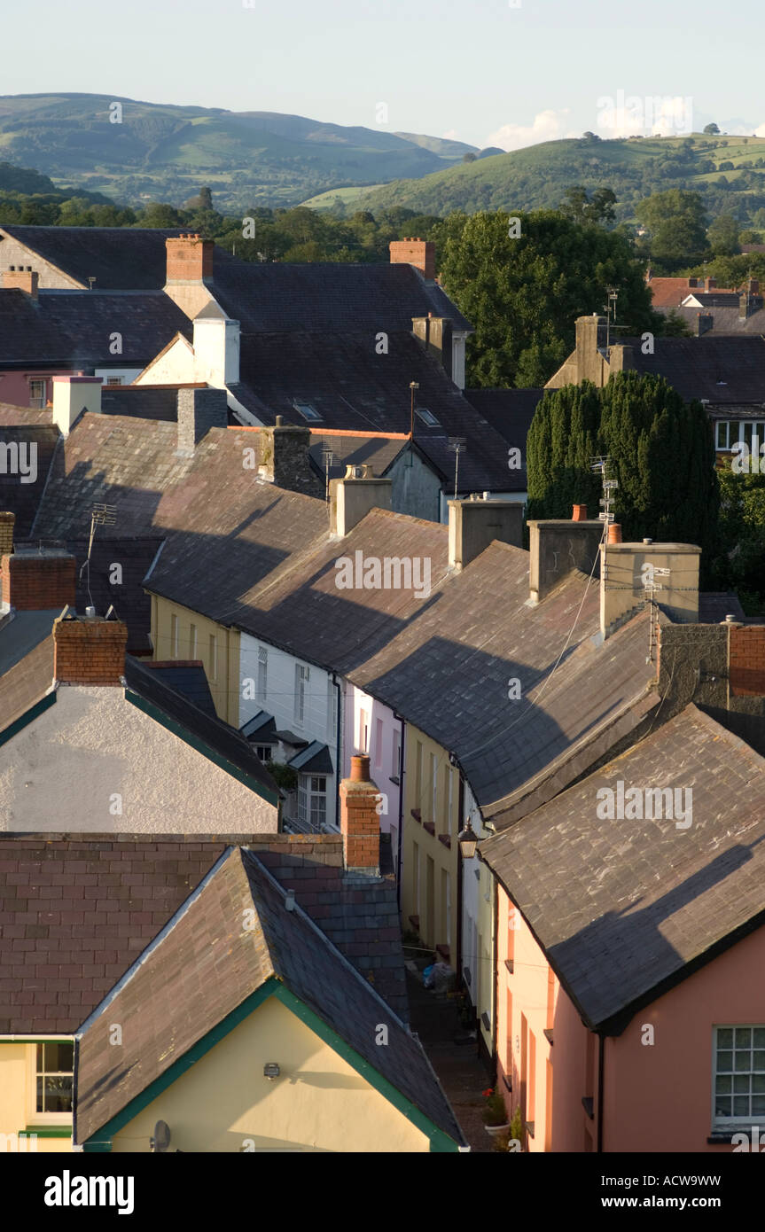 slate roofs on houses in the small welsh rural market town LLandovery Llanymddydri