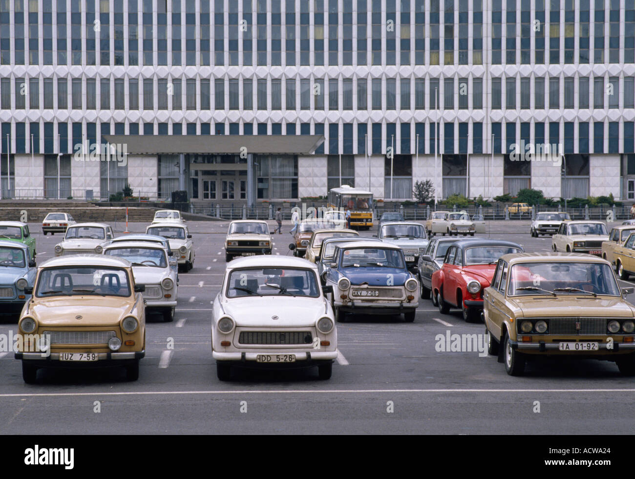 Trabant cars at Ministry For Foreign Affairs in Cold War East Berlin in