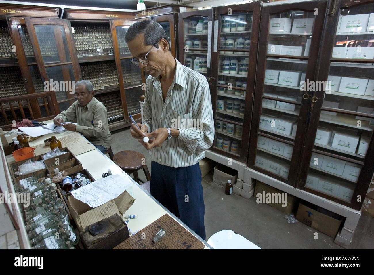 Homeopatic pharmacy Varanasi Benares India Stock Photo