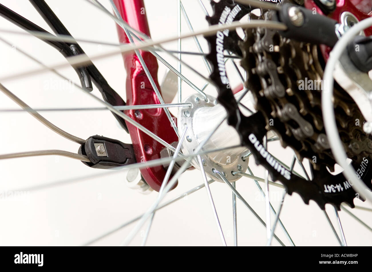 Close up of bike derailleur wheel spokes Stock Photo Alamy