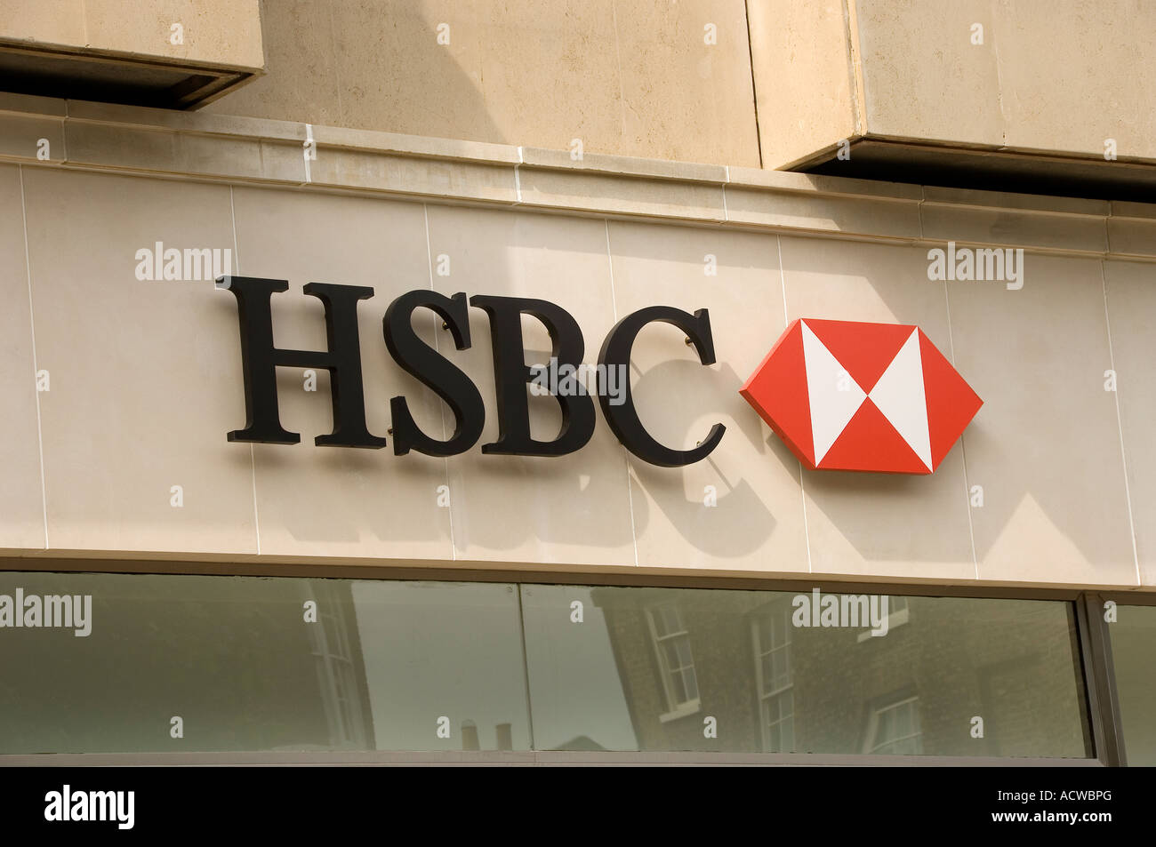 Close up of HSBC Bank sign England UK United Kingdom GB Great Britain Stock Photo