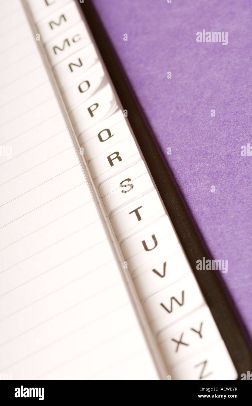 Close up of Index letters alphabet on address book page pages Stock Photo -  Alamy