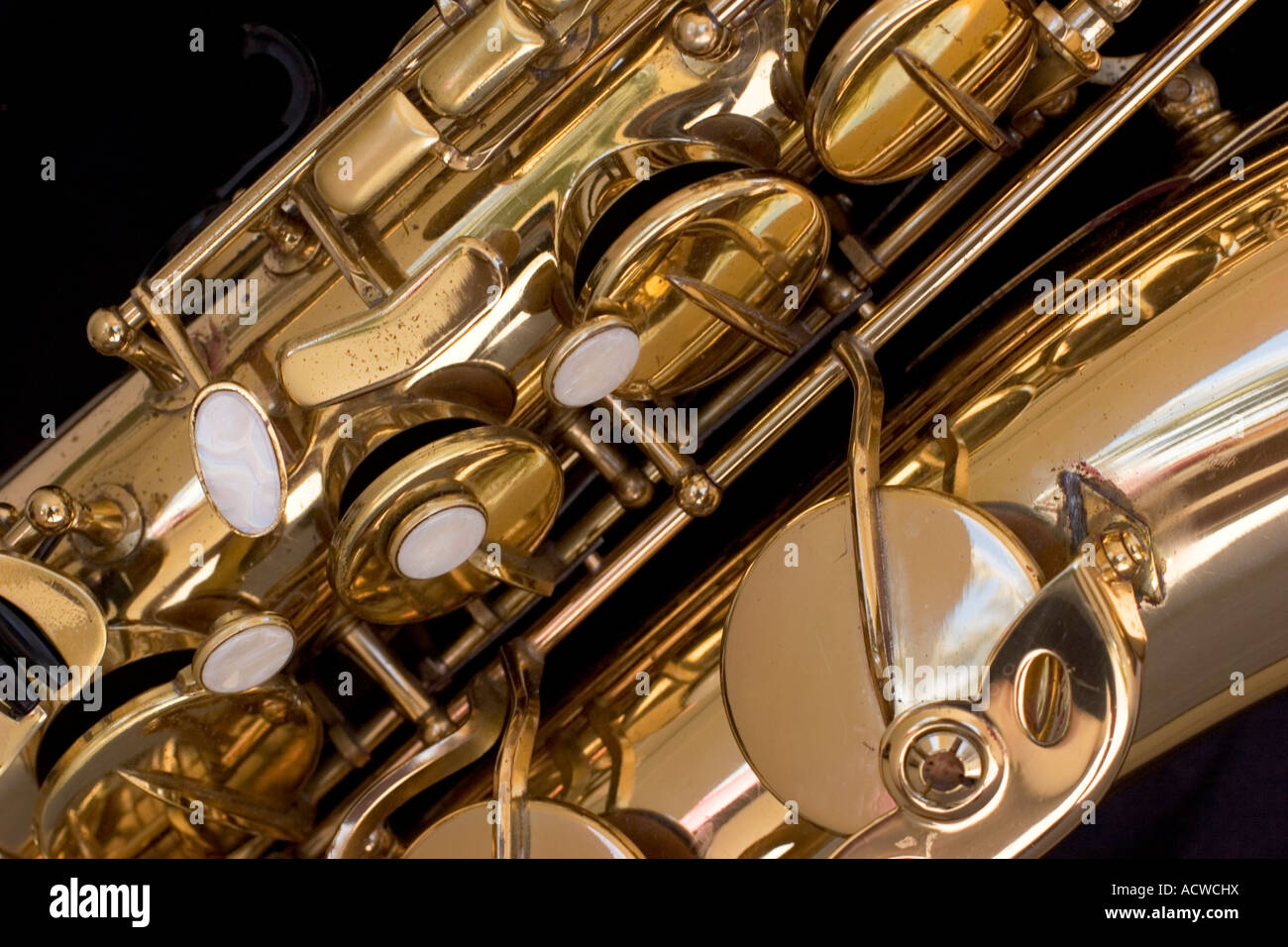 Saxophone brass details Stock Photo - Alamy