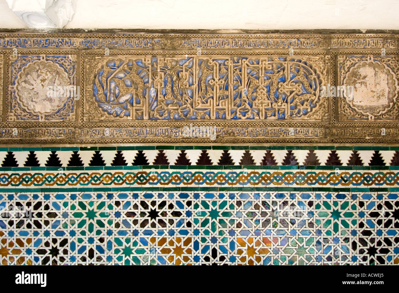 Typical Moorish plasterwork and ceramic tiles In the Real Alcazar ...
