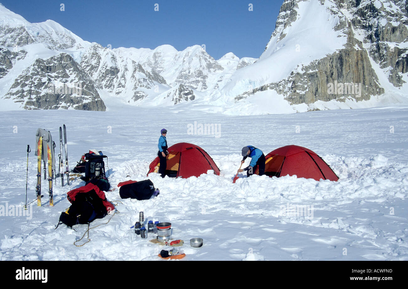 Winter Camping Denali Alaska Usa Stock Photo Alamy