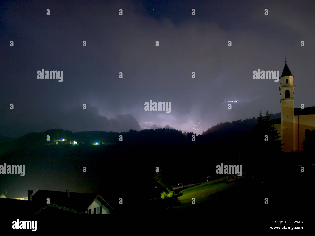 lampo Lightning storm over folgaria trentino climate change Stock Photo