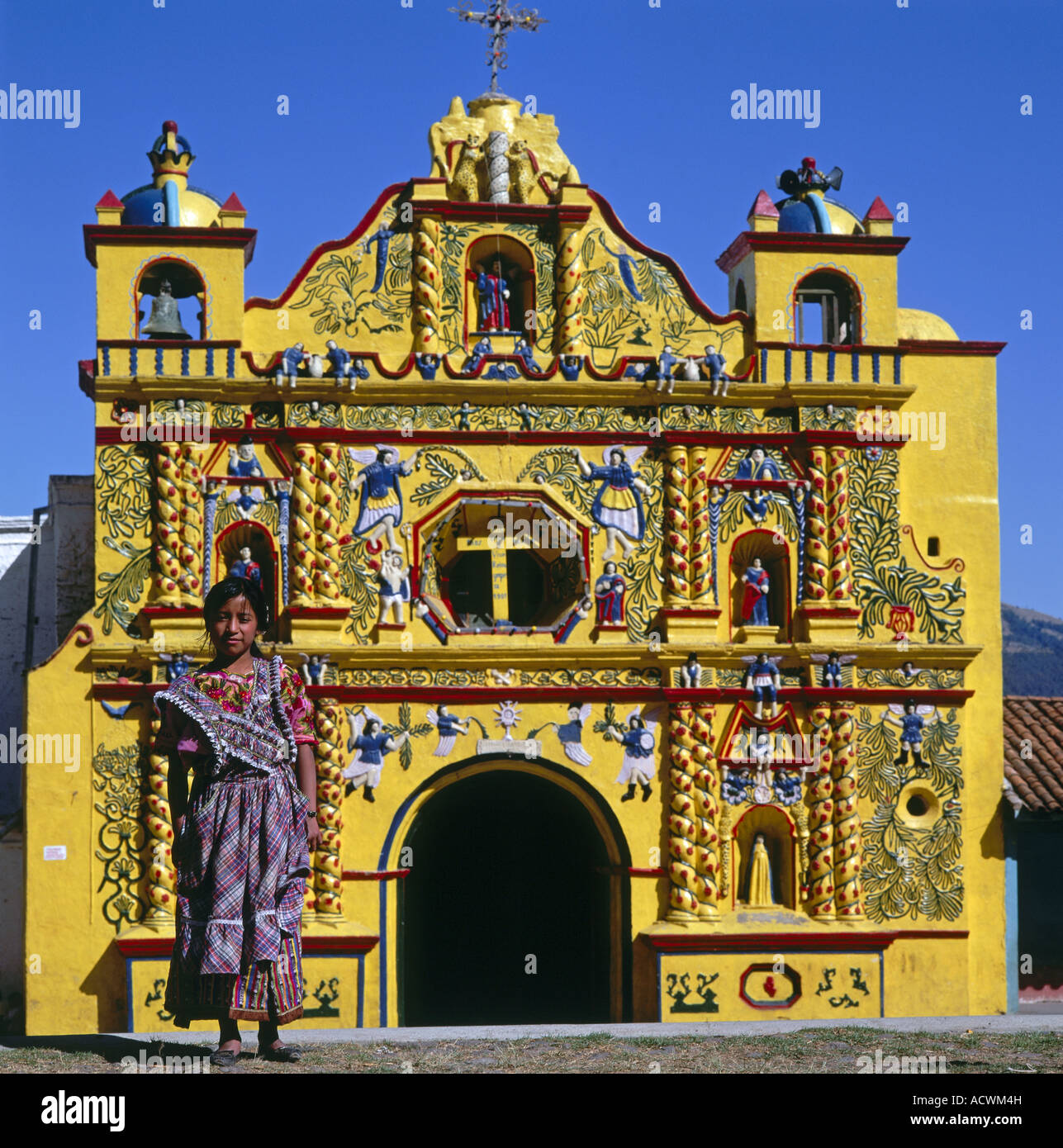 Church San Andres Xecul, Guatemala, Antigua Stock Photo