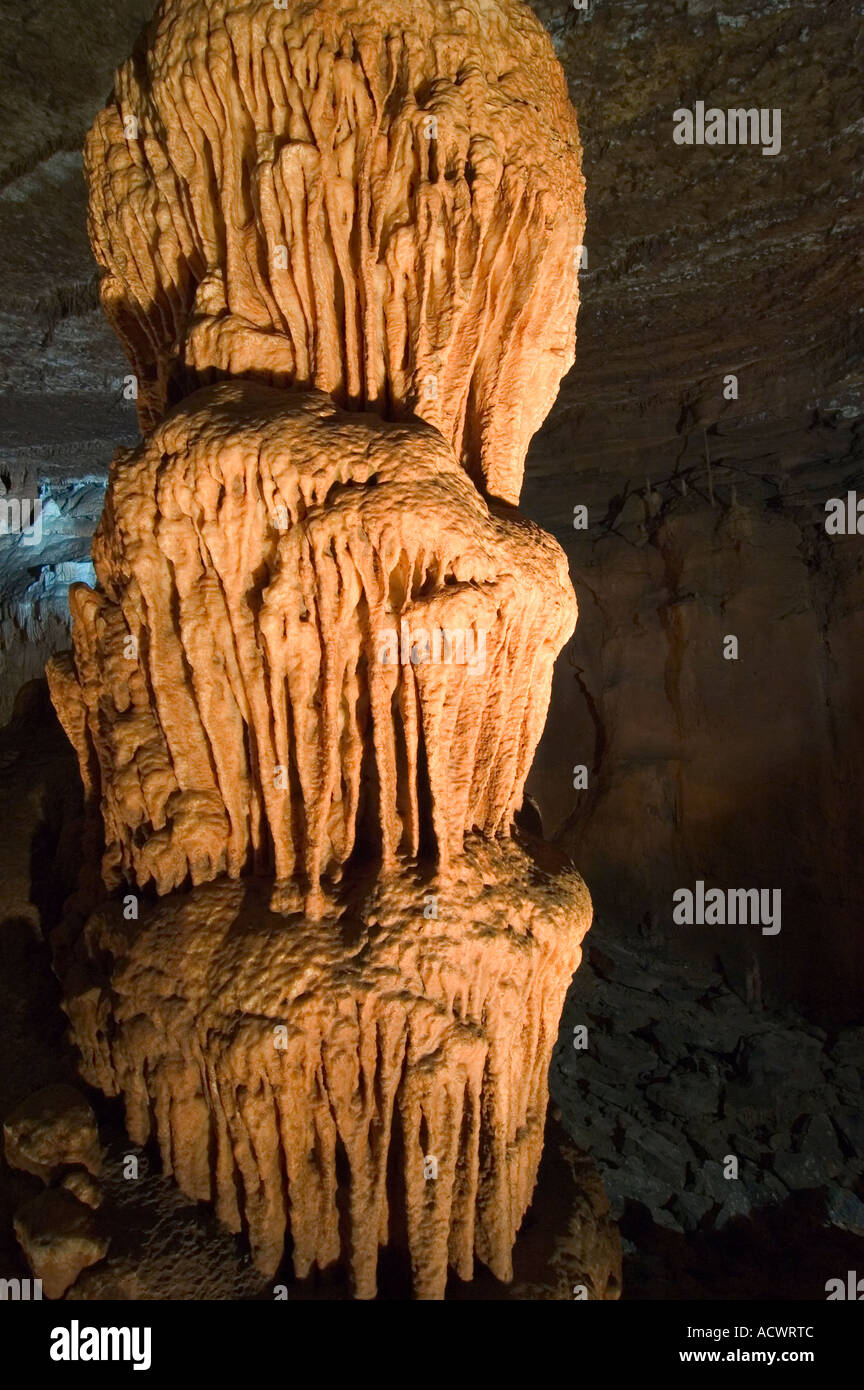 Dripstone limestone cave formation. Blanchard Springs Caverns, Mountain View, Arkansas. Stock Photo