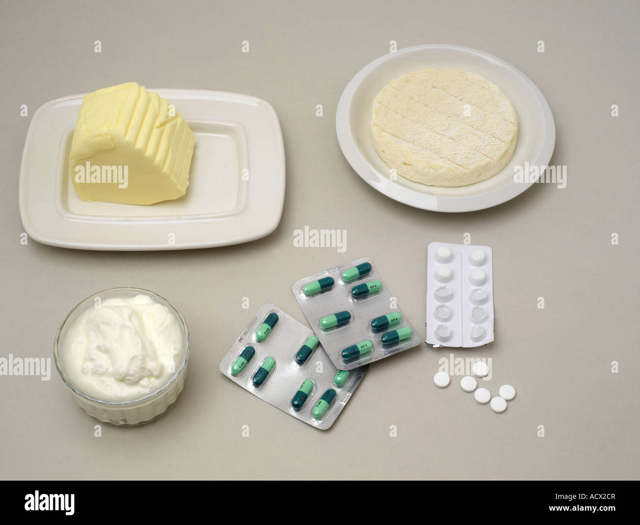 Butter Cheese Yogurt and Antibiotic Stock Photo Alamy